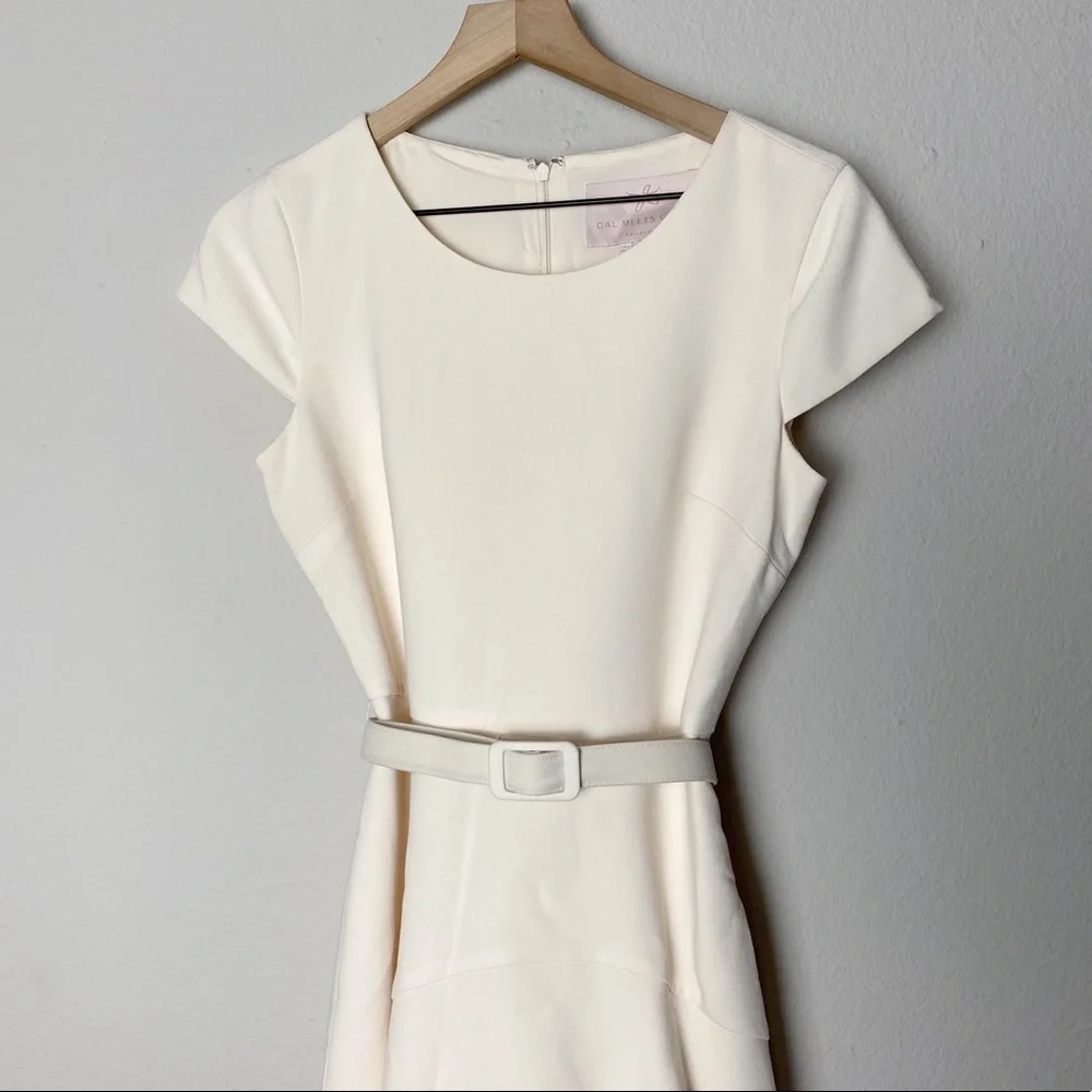 Gal Meets Glam Cecilia Off-White Crepe Belted Midi Dress - Picture 8 of 16
